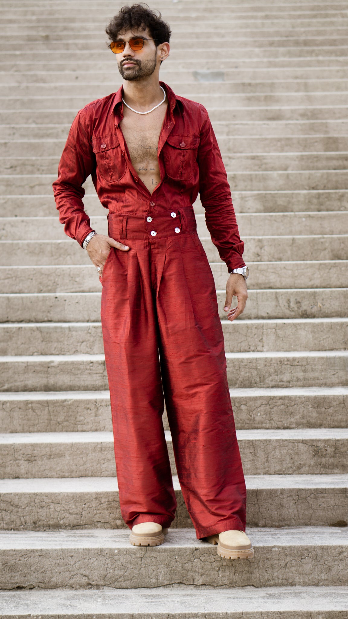 Men's Pantalon | High rise pants for men | Nude pants for men