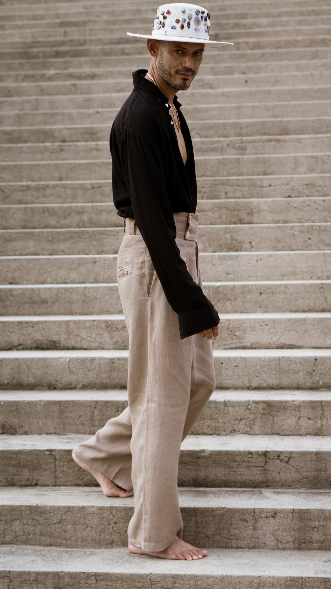 Men's Pantalon | High rise pants for men | Nude pants for men