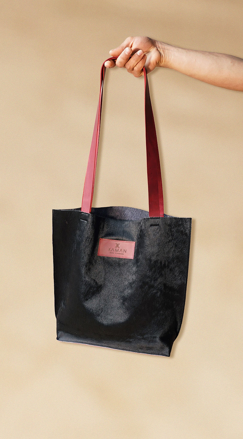 Black Leather tote bag- Premium Cowhide unisex design