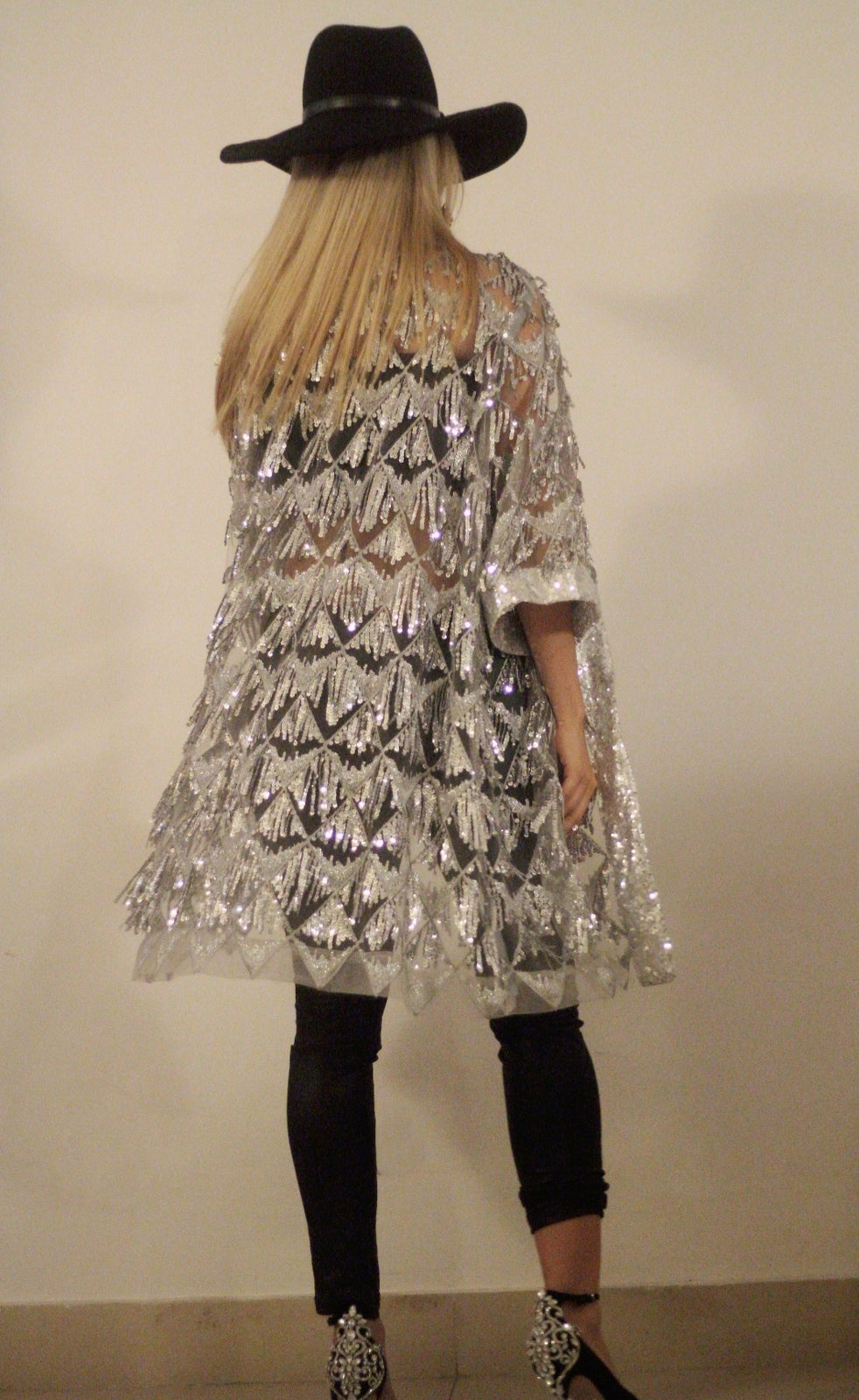 Silver Sequin Fringe Kimono