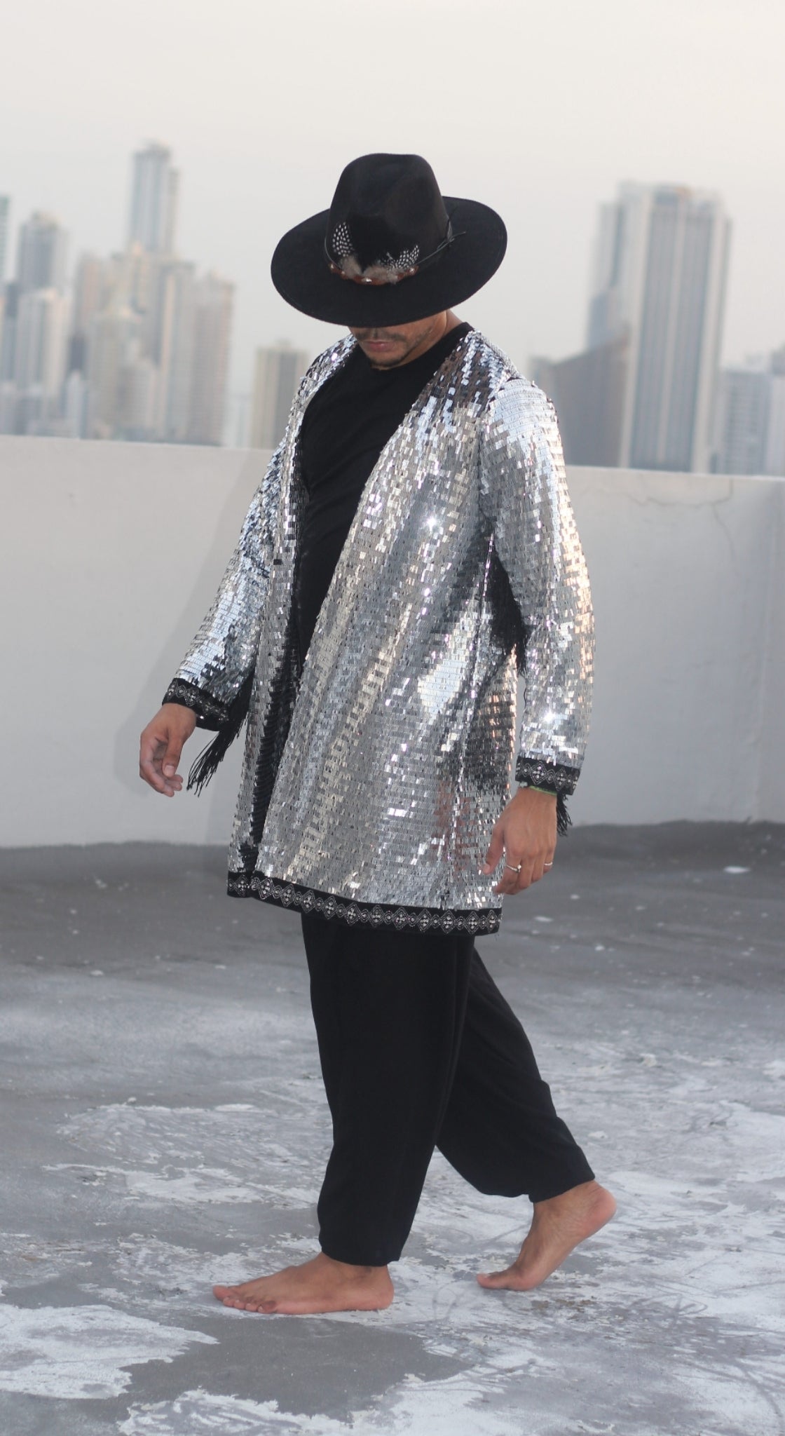 Third Eye Silver Sequin Kimono