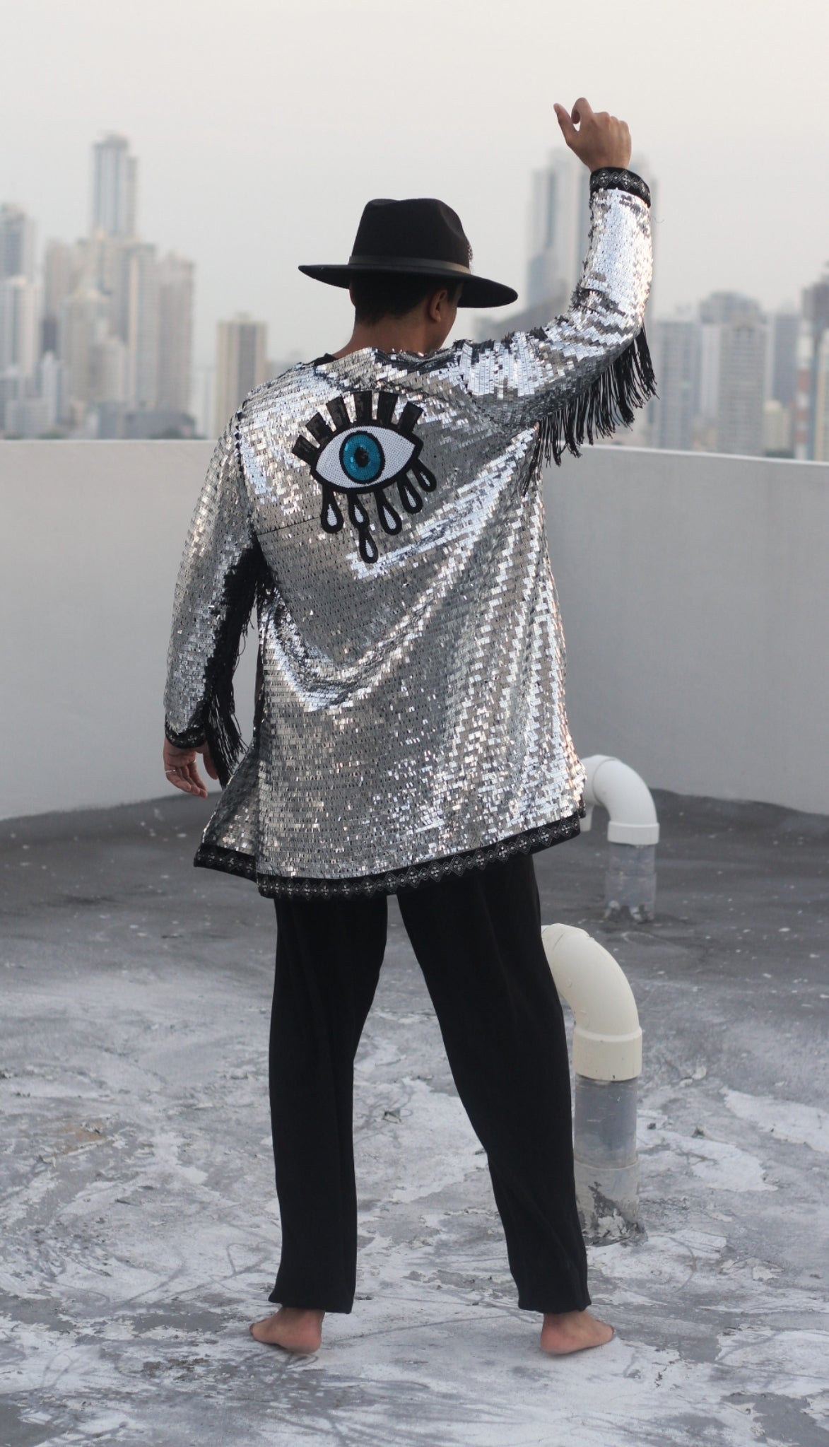 Third Eye Silver Sequin Kimono