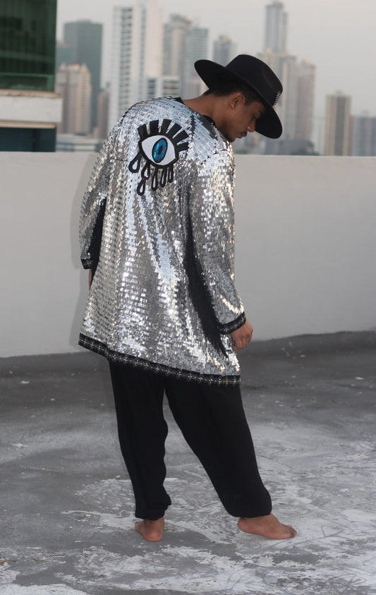 Third Eye Silver Sequin Kimono