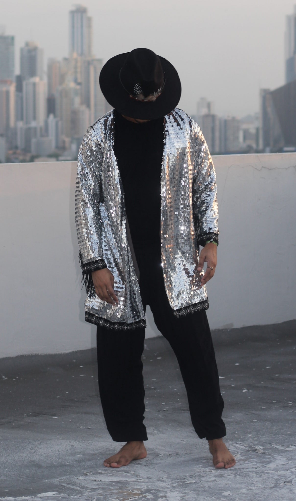 Third Eye Silver Sequin Kimono