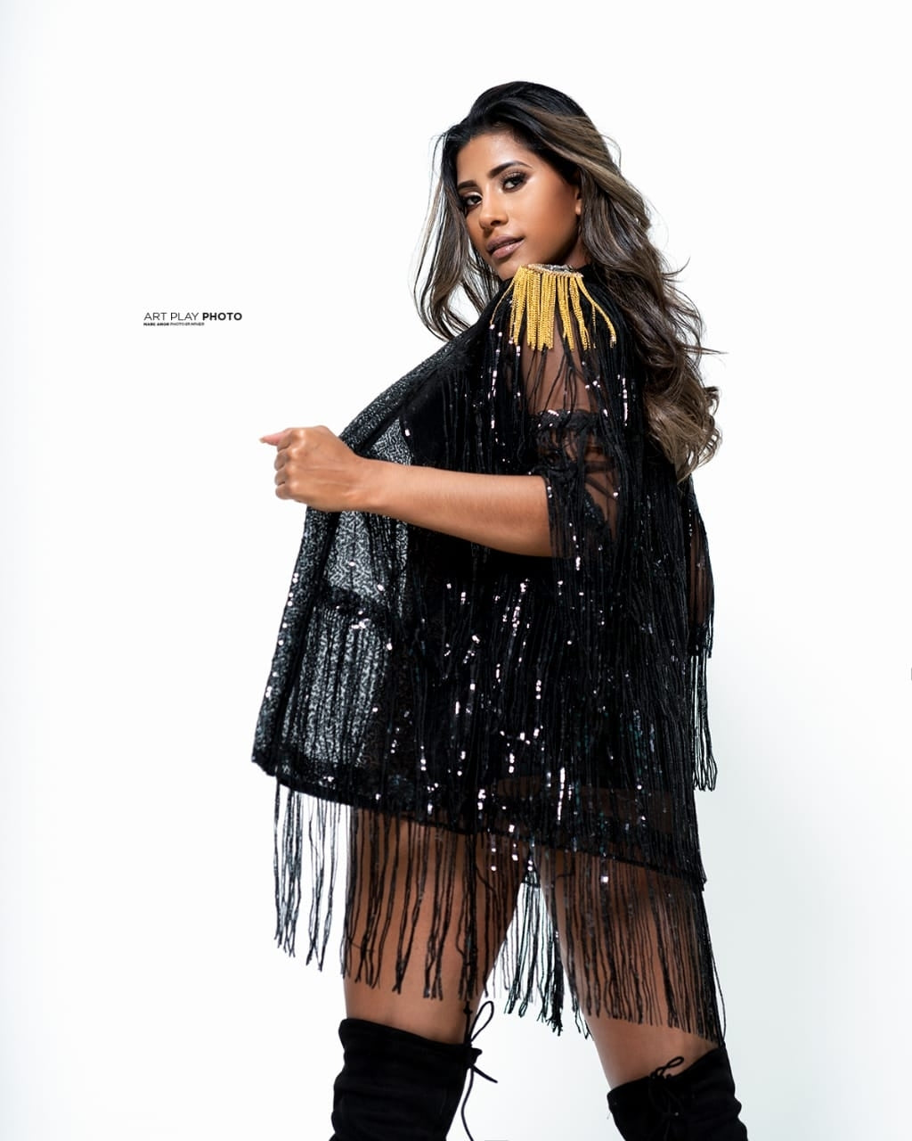 Black Fringed Sequin Kimono