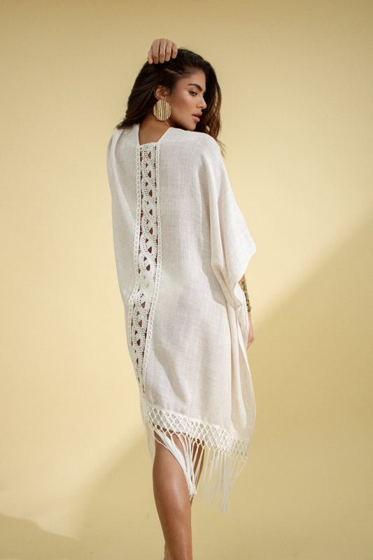 Back Neckline Linen Kimono