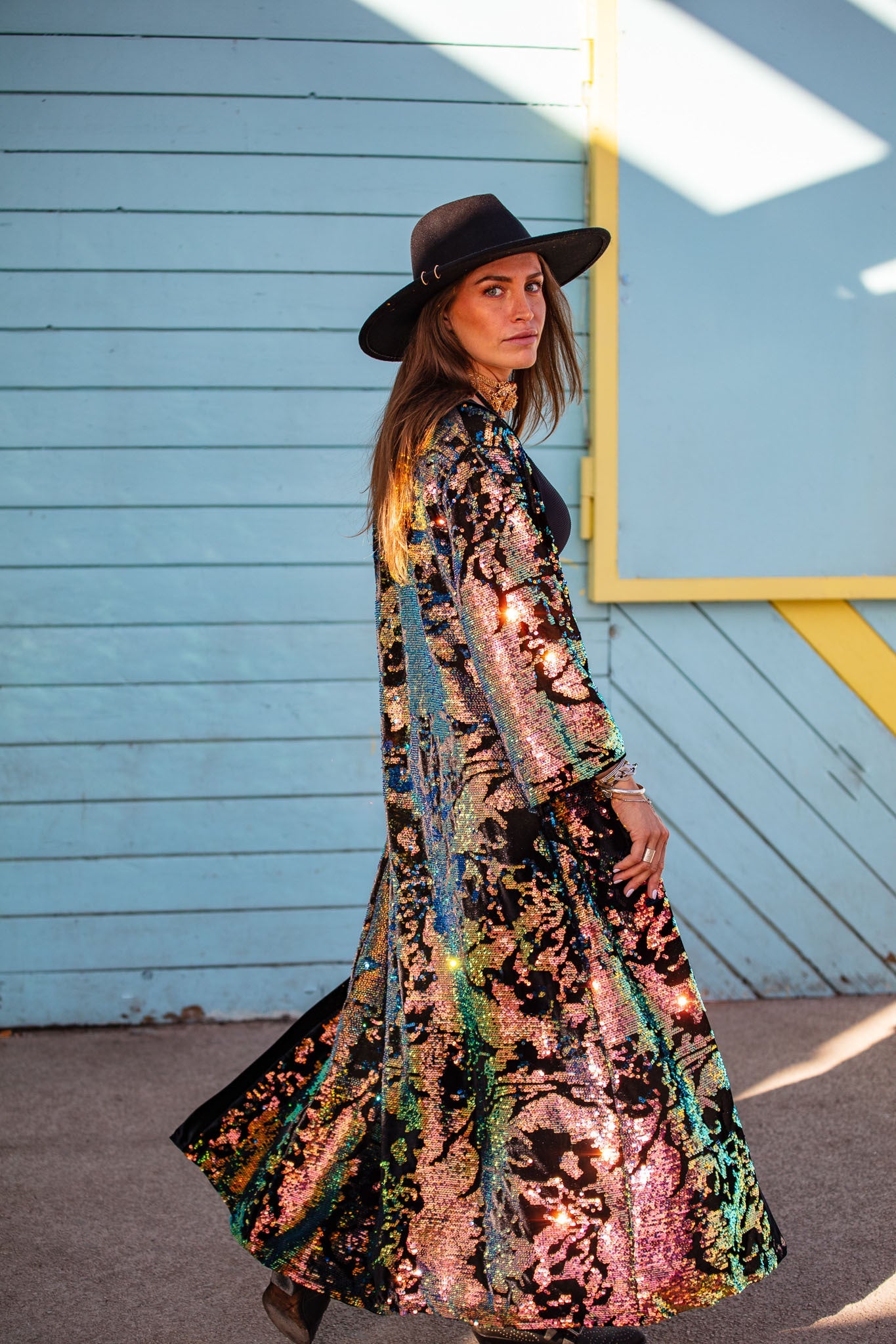 White and Gold Sequin Velvet Kimono