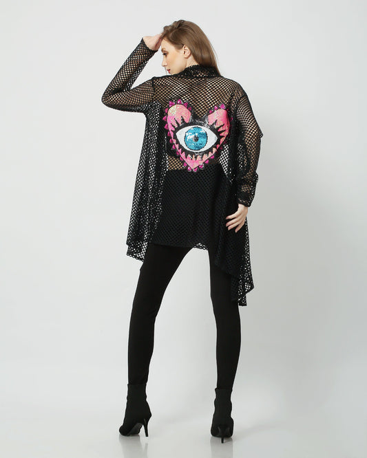 Rave and Festival Kimono with Heart and Greek Eye appliqué