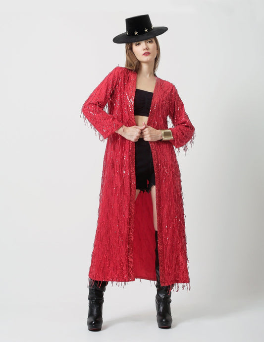 Red sequin kimono - Festival Clothing Women - Burning man - Coachella