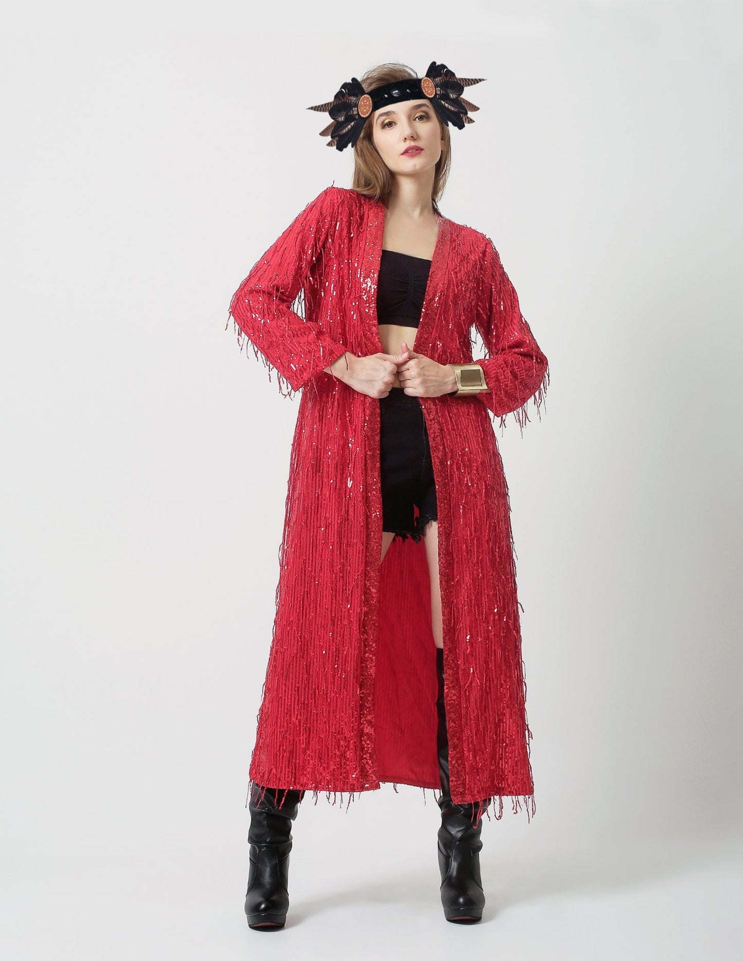 Red sequin kimono - Festival Clothing Women - Burning man - Coachella