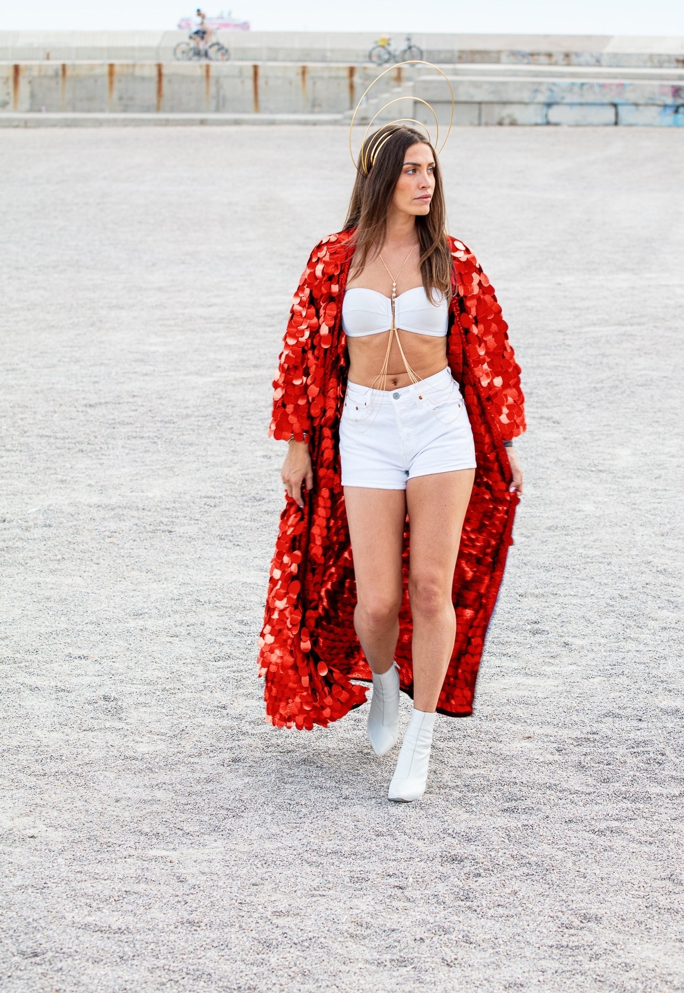 Red Iridescent Sequin Burning Man Kimono Coat Rave Outfit Mermaid