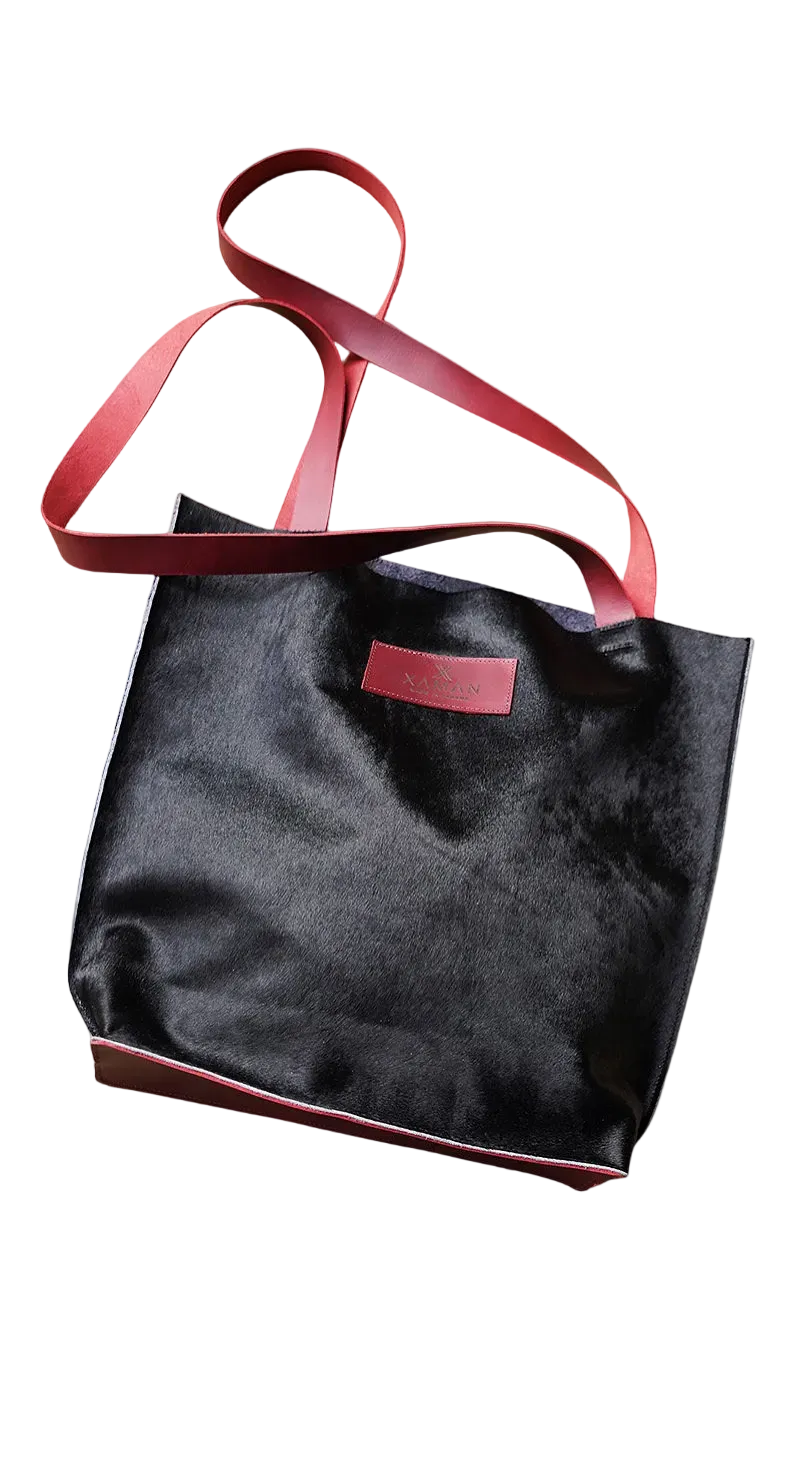 Black Leather tote bag- Premium Cowhide unisex design
