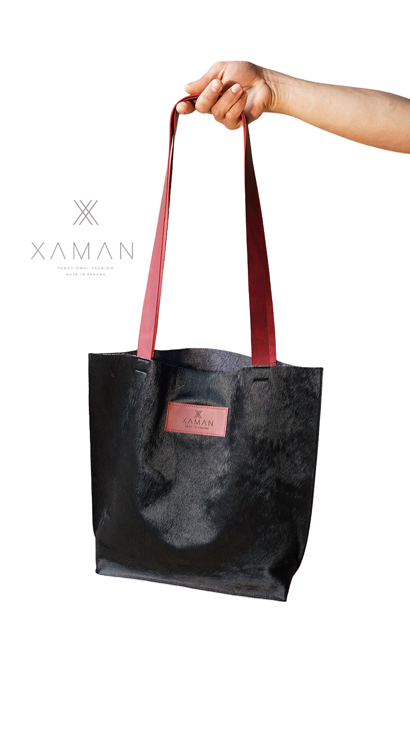 Black Leather tote bag- Premium Cowhide unisex design