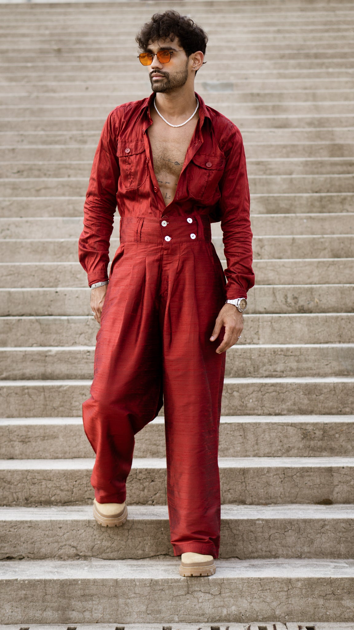 Red Pantalon for men | Highwaisted red Pants