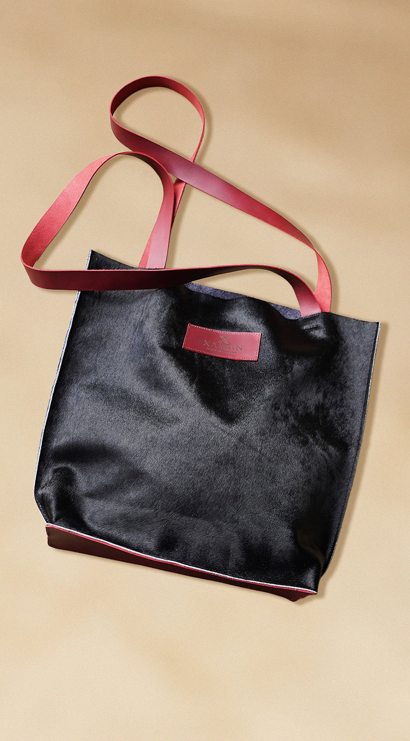 Black Leather tote bag- Premium Cowhide unisex design