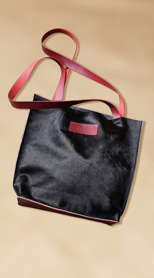 Black Leather tote bag- Premium Cowhide unisex design