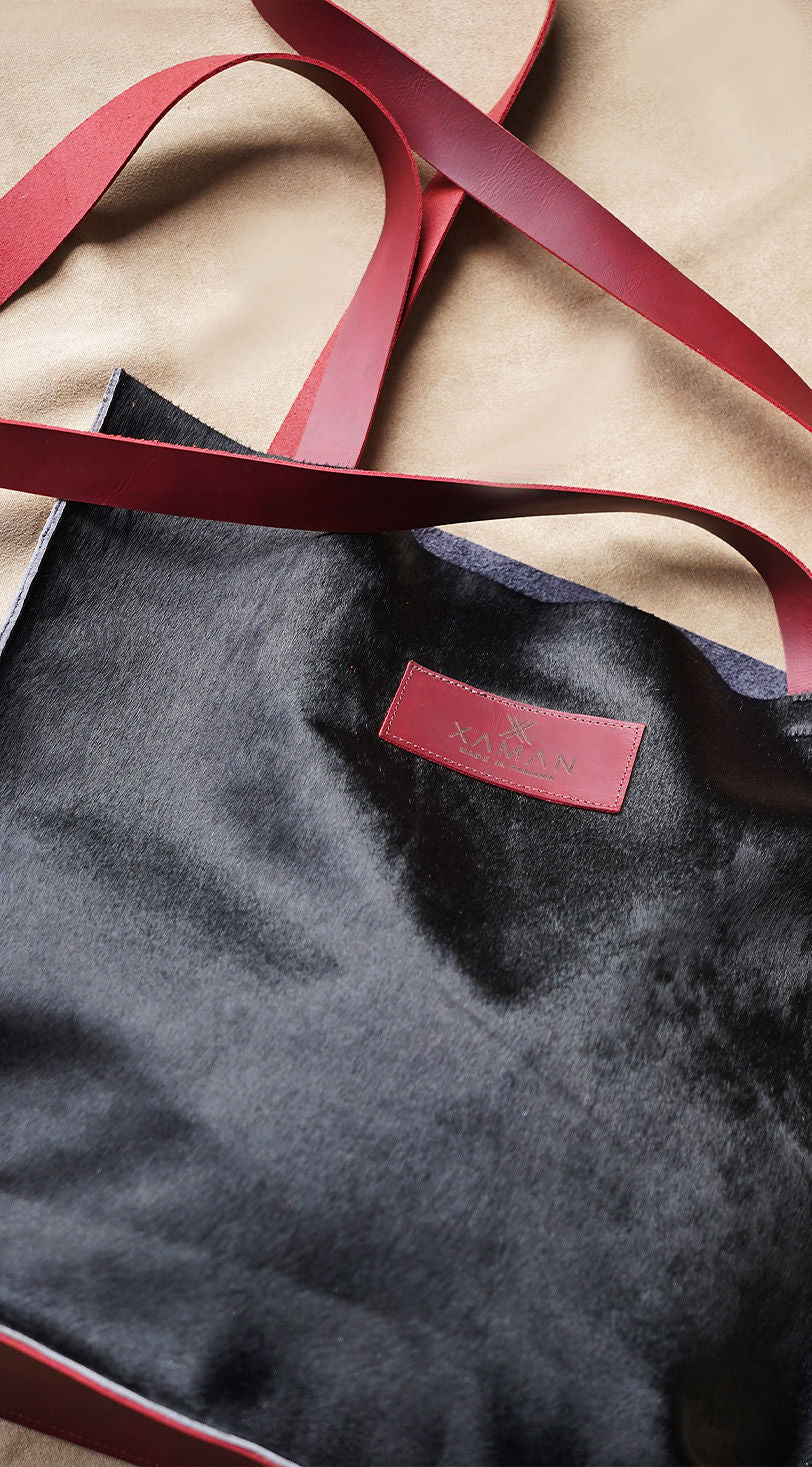 Black Leather tote bag- Premium Cowhide unisex design