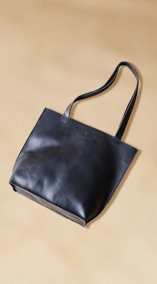 Plain Black Leather  Tote Bag - Premium Minimalistic Design